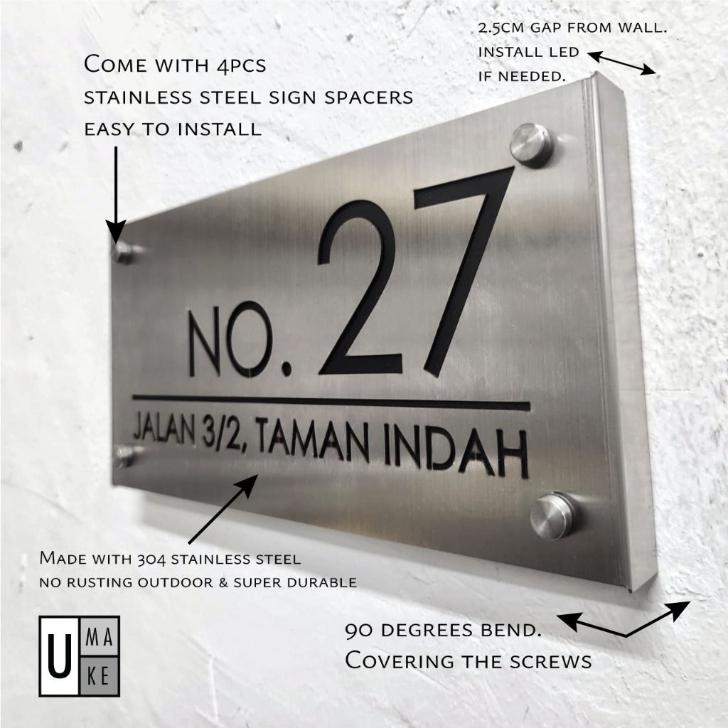 304 Stainless Steel 白钢 Laser House Numbers Plate Address Plate Modern Unique Standard Design Metal - Image 2