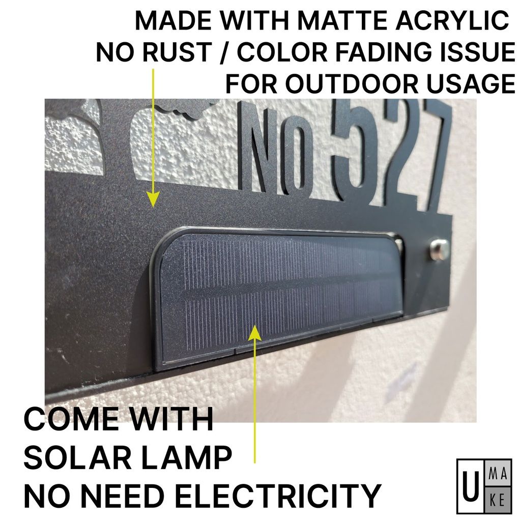 (Solar + LED) Modern 3D House Number & Address Sign Plate Board Sheet Plaque Waterproofing Black White 门牌 Tanda Rumah - Image 5