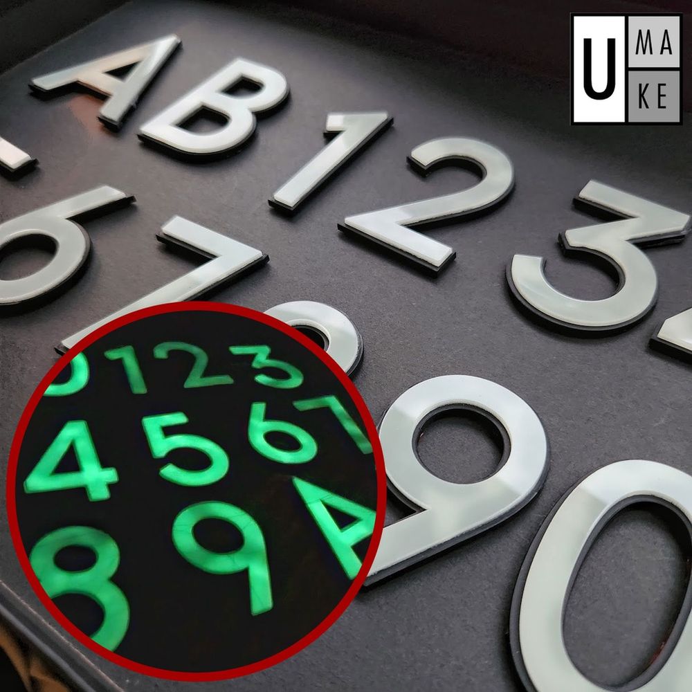Glow in the dark Acrylic House Number Plate/Nombor Plat Rumah Akrilik 夜光 门牌 灯 Jade Stone Acrylic 2 layers 5mm thick - Image 1