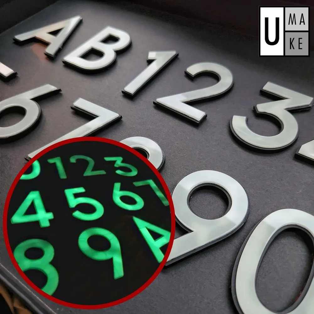 Glow in the dark Acrylic House Number Plate/Nombor Plat Rumah Akrilik 夜光 门牌 灯 Jade Stone Acrylic 2 layers 5mm thick - Image 1