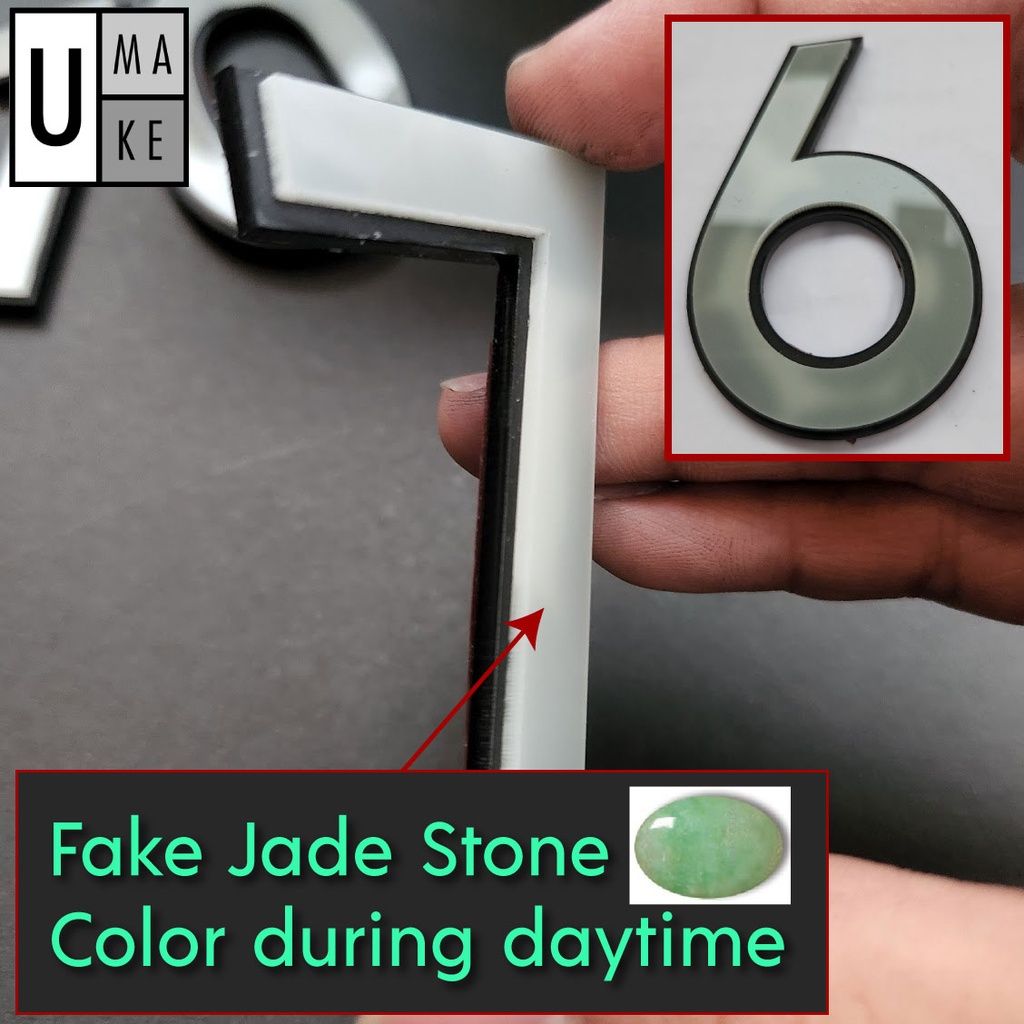 Glow in the dark Acrylic House Number Plate/Nombor Plat Rumah Akrilik 夜光 门牌 灯 Jade Stone Acrylic 2 layers 5mm thick - Image 3