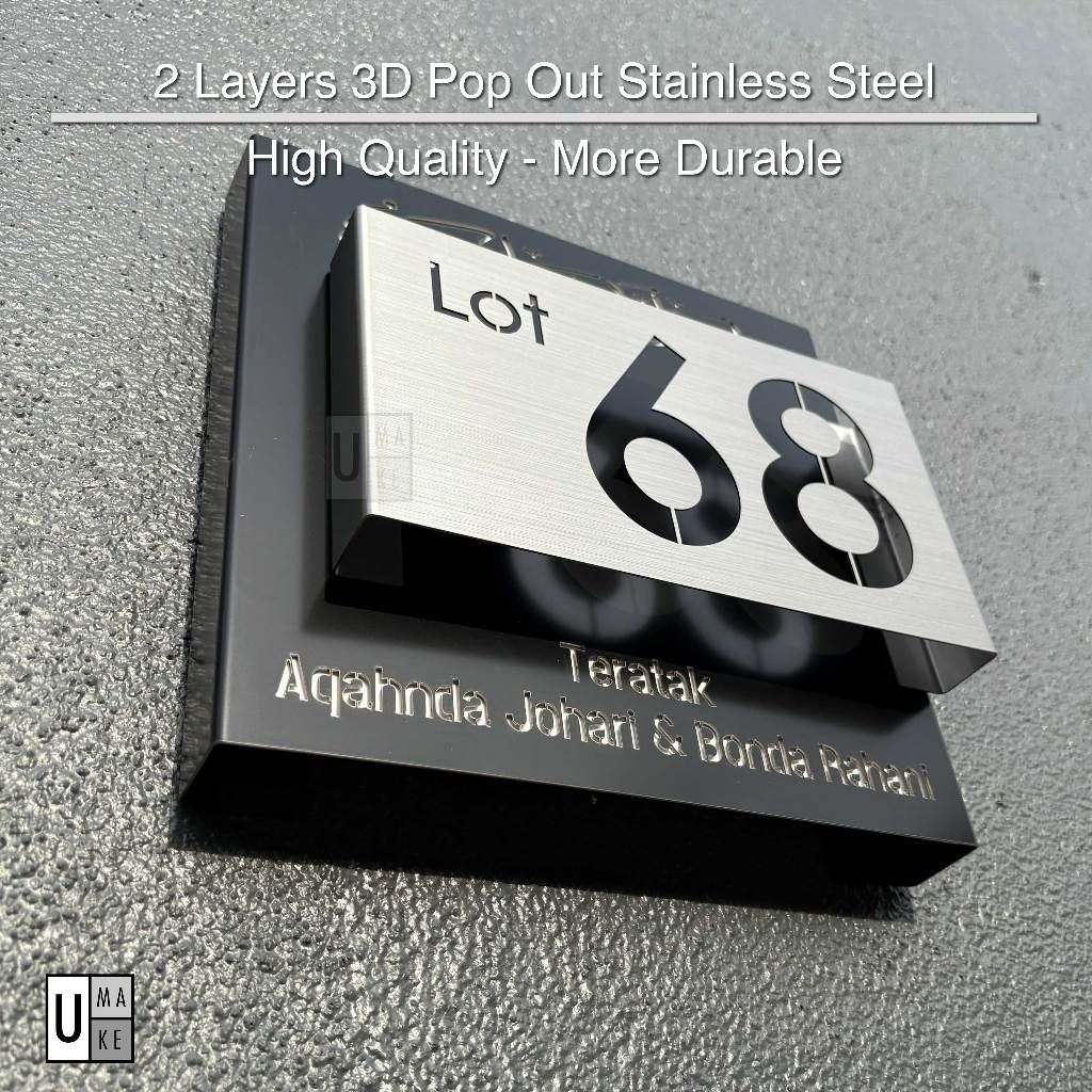 UMAKE Custom made Assalamualaikum Stainless Steel House Plate Address Nombor Rumah Tanda Rumah Metal - Image 2