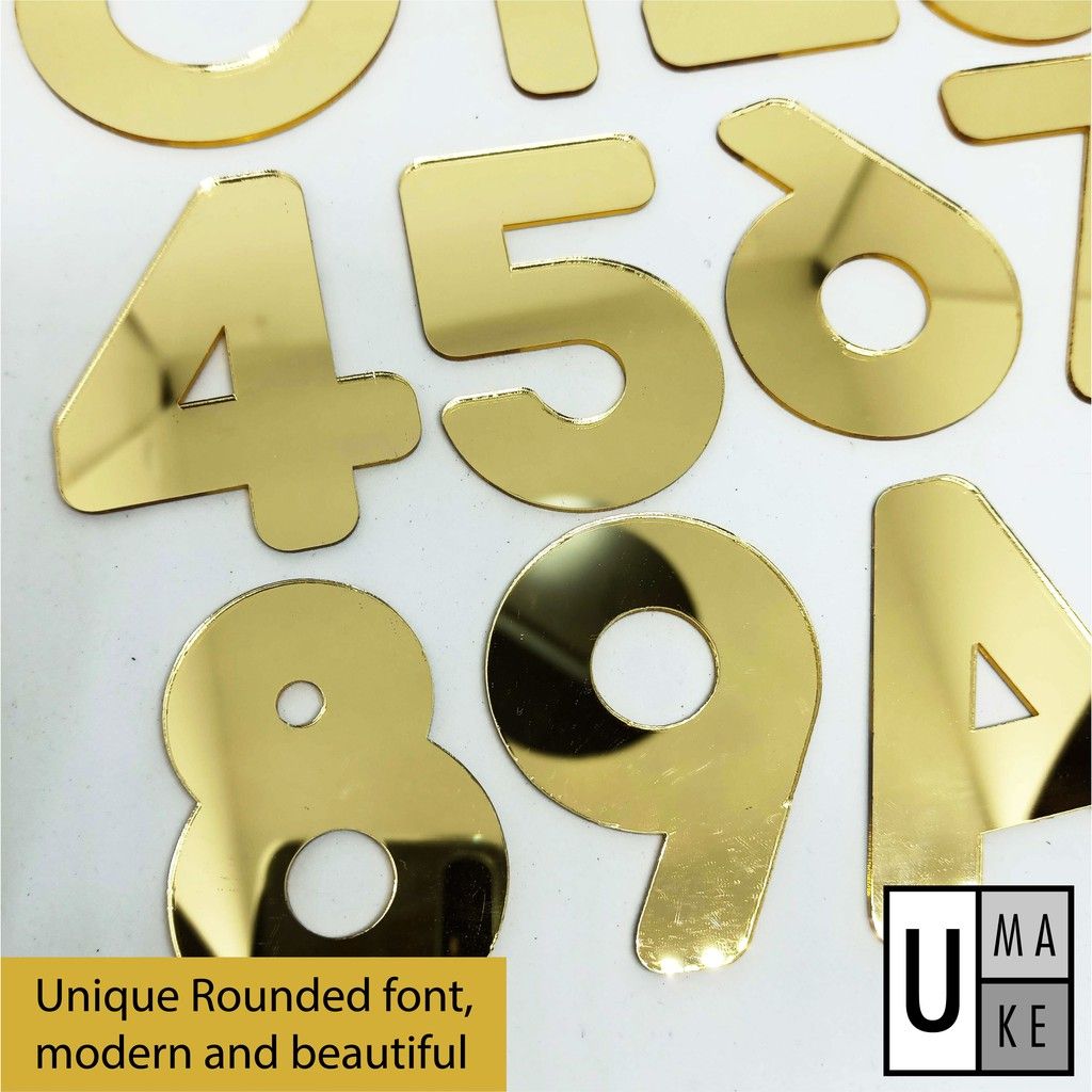 Umake 6.5/10/15cm 100% GOLD COLOUR MAILBOX NUMBER PLATE HOUSE NUMBER TANDA NOMBOR RUMAH 门牌号码 SHINY - Image 3