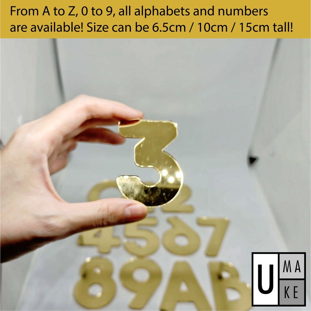 Umake 6.5/10/15cm 100% GOLD COLOUR MAILBOX NUMBER PLATE HOUSE NUMBER TANDA NOMBOR RUMAH 门牌号码 SHINY - Image 4