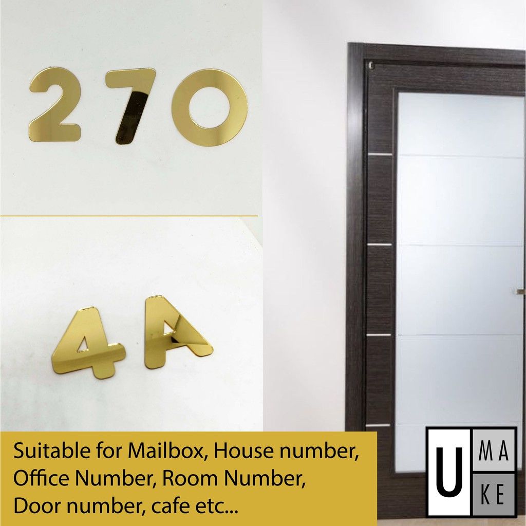 Umake 6.5/10/15cm 100% GOLD COLOUR MAILBOX NUMBER PLATE HOUSE NUMBER TANDA NOMBOR RUMAH 门牌号码 SHINY - Image 6