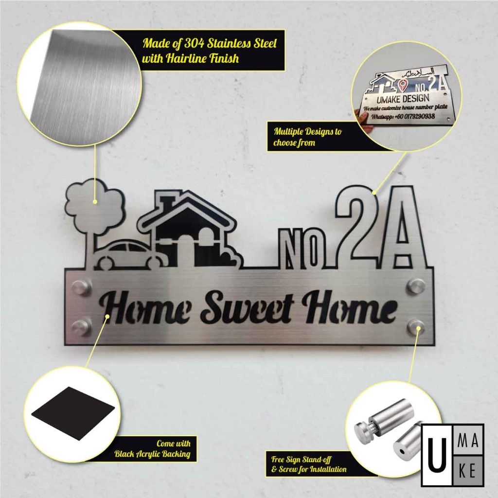 Customize Stainless Steel House Number Plate Address Nombor Rumah Metal Tanda Rumah 不锈钢门牌 - Image 2