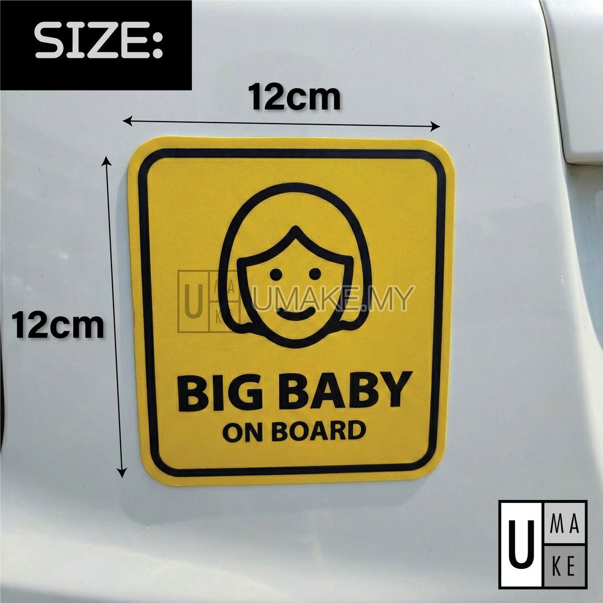 Baby On Board magnet sticker size 12x12cm measurement