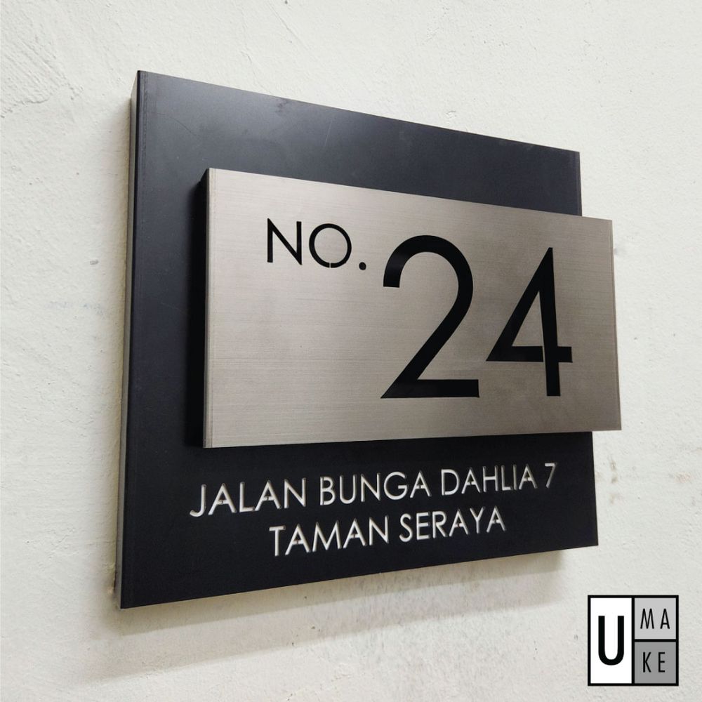 UMAKE Custom made Stainless Steel House Plate Address Nombor Rumah Tanda Rumah门牌 Modern Metal 3D Boxed House Number Fold - Image 1