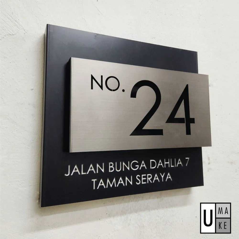 UMAKE Custom made Stainless Steel House Plate Address Nombor Rumah Tanda Rumah门牌 Modern Metal 3D Boxed House Number Fold - Image 1