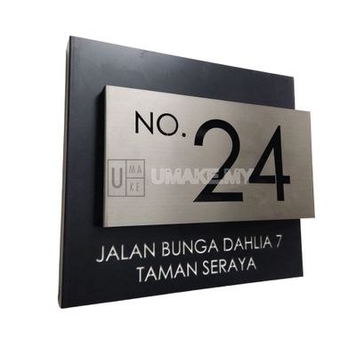 UMAKE Custom made Stainless Steel House Plate Address Nombor Rumah Tanda Rumah门牌 Modern Metal 3D Boxed House Number Fold