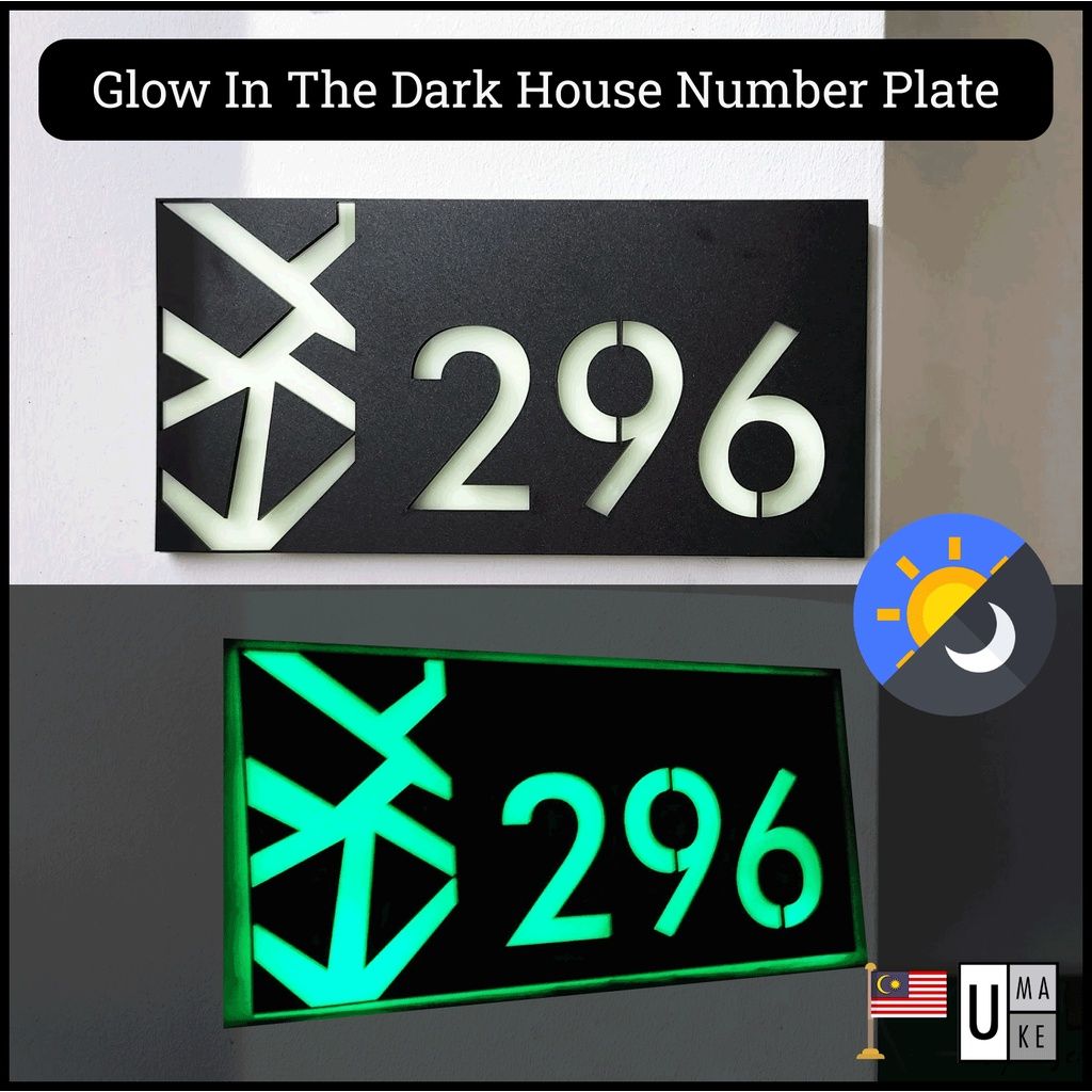 (Glow in the dark)Modern House Number Plate Tanda Rumah 夜光门牌 Full Customized Nombor Rumah Plat Rumah Assalamualaikum New - Image 1