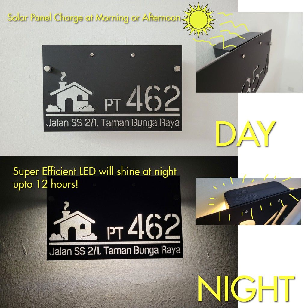 (Solar + LED) Modern Solar House Number & Address Sign Plate Tanda Rumah 家用门牌 Board Sheet Plaque Tablet Waterproofing 3D - Image 3