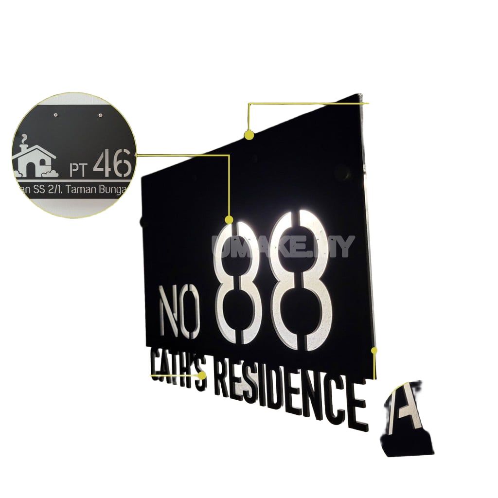 (Solar + LED) Modern Solar House Number & Address Sign Plate Tanda Rumah 家用门牌 Board Sheet Plaque Tablet Waterproofing 3D