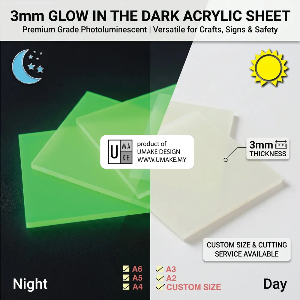 Glow in the Dark Acrylic Sheet 3mm (Custom Cut)