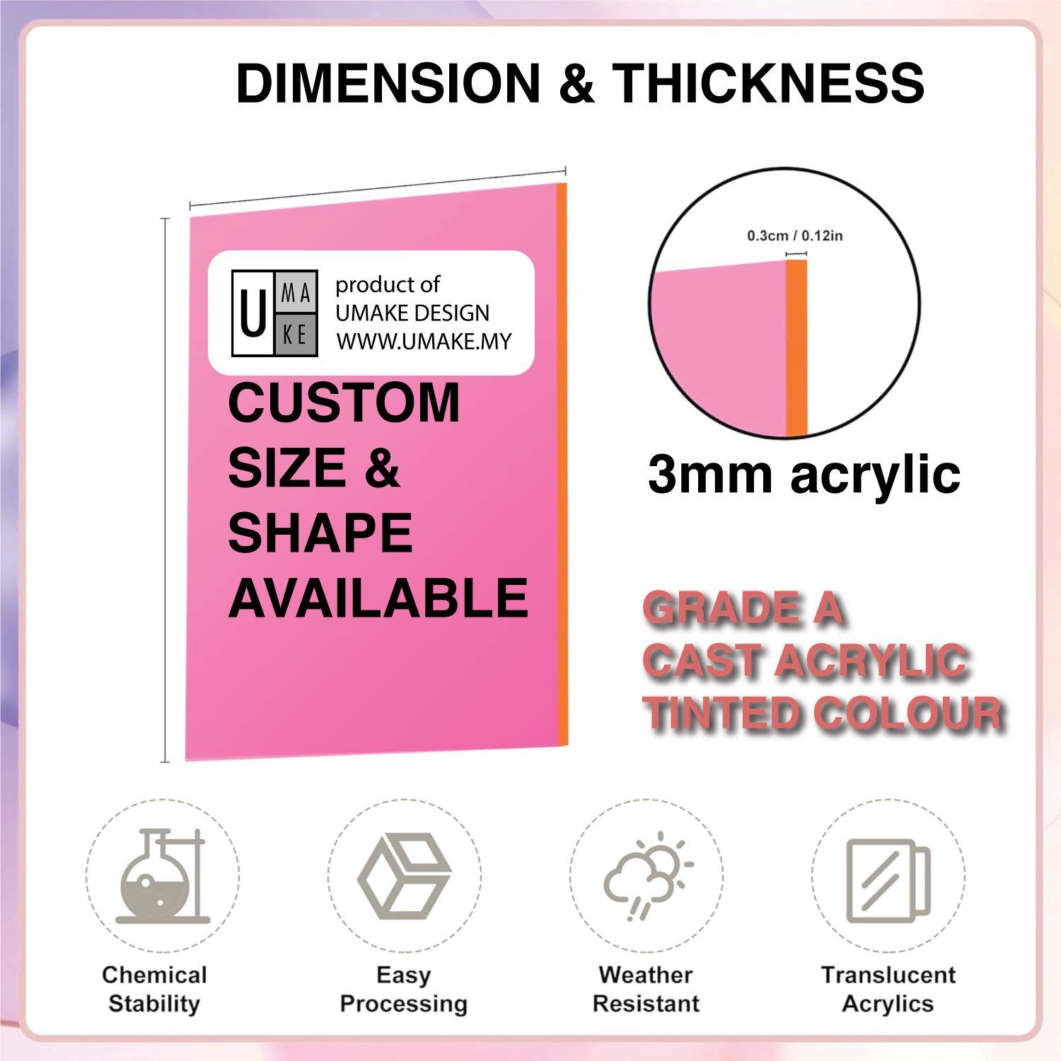 Tinted Acrylic Sheet 3mm (Custom Cut)