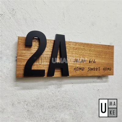 Plat Nombor Rumah Kayu Padu Luar Rumah (300mm Size)