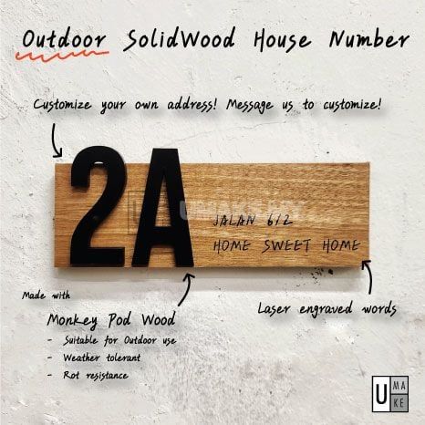 Outdoor Solid Wood House Number Plate