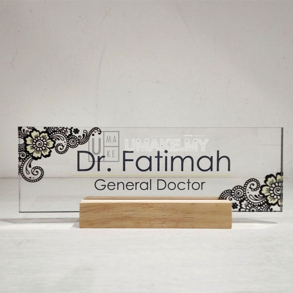 Acrylic Desk Name Plate (Wood Base)