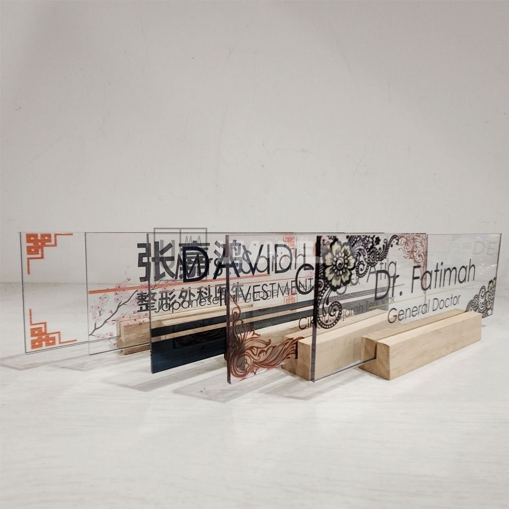 Acrylic Desk Name Plate (Wood Base)