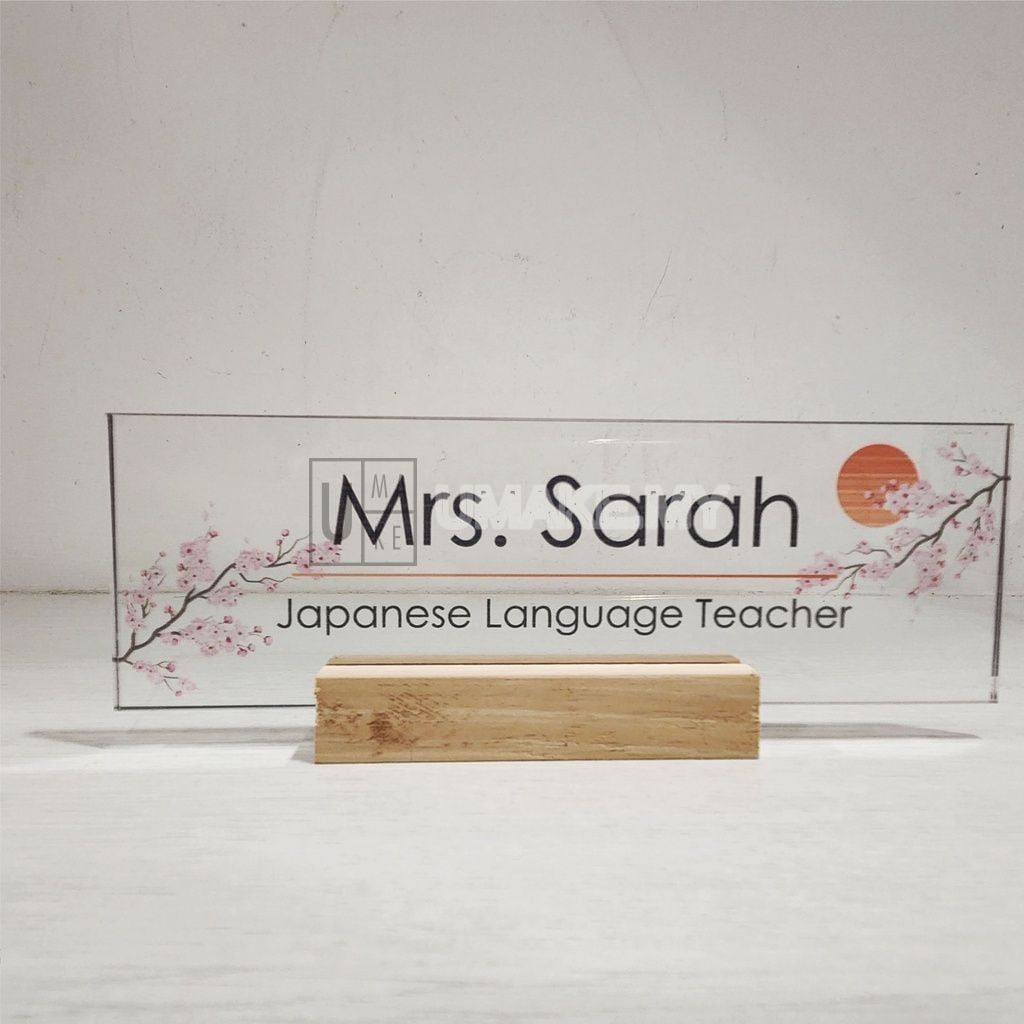 Acrylic Desk Name Plate (Wood Base)