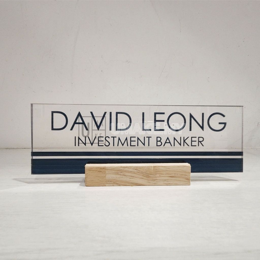 Acrylic Desk Name Plate (Wood Base)