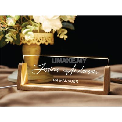LED Desk Name Plate (Acrylic + Wood)