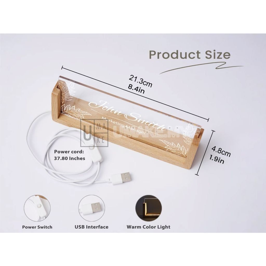 LED Desk Name Plate (Acrylic + Wood)