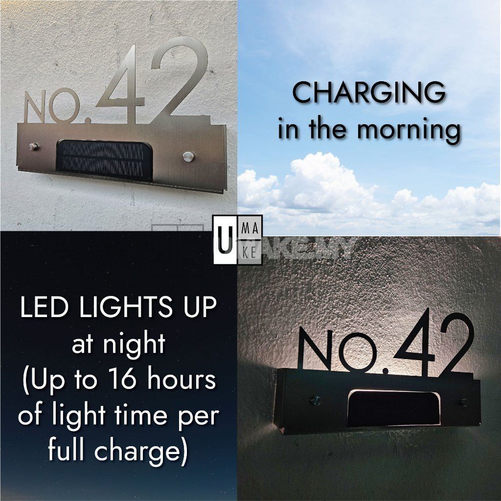 Solar LED Stainless Steel House Number Plate