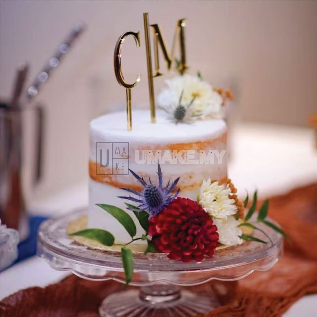 Gold Mirror Acrylic Cake Topper (Initials)