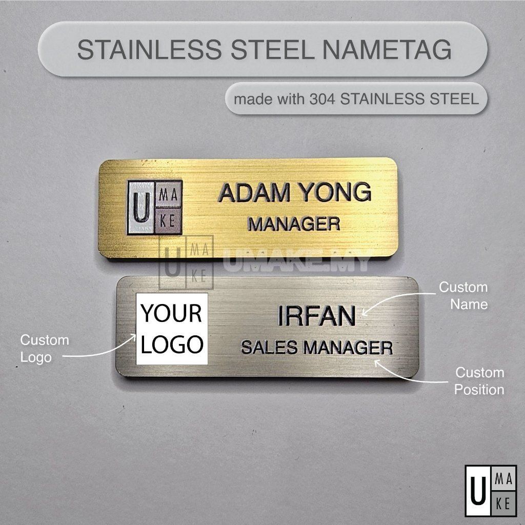 Stainless Steel Name Tag (Custom, Gold/Silver)