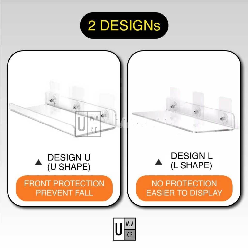 Acrylic Wall Shelf No-Drill (U/L Shape)
