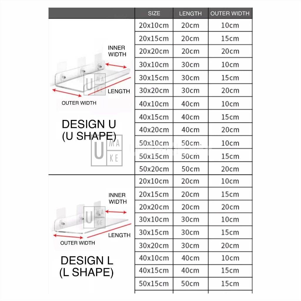 Acrylic Wall Shelf No-Drill (U/L Shape)