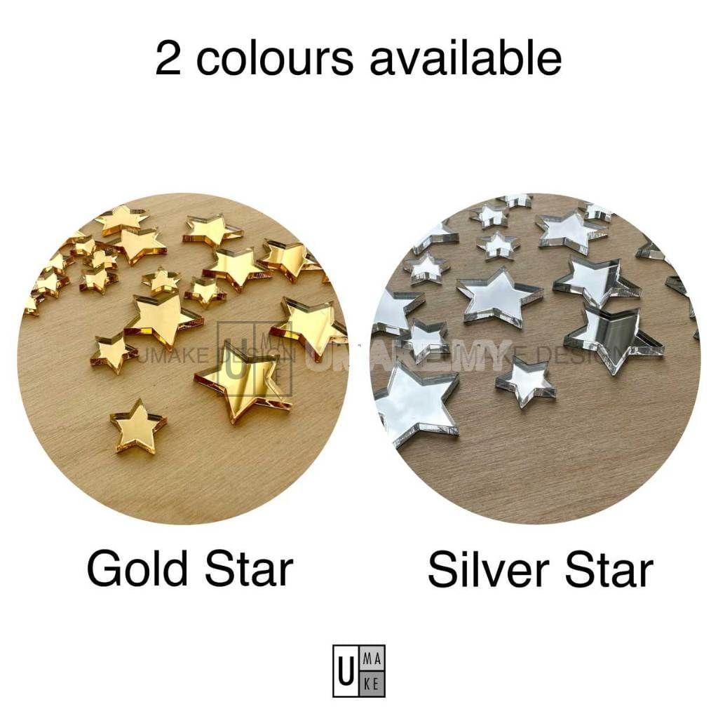 Gold & Silver Mirror Acrylic Star Craft Pieces