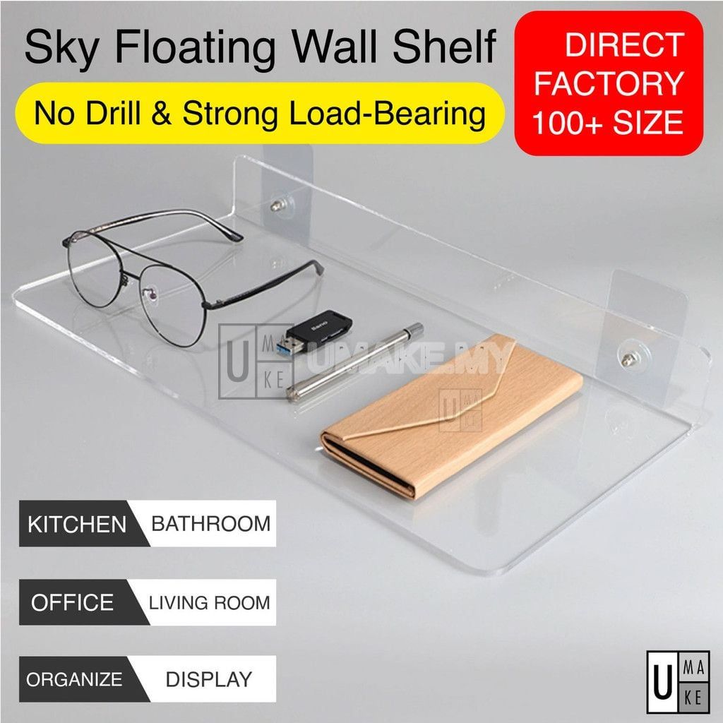Acrylic Wall Shelf No-Drill (Clear)