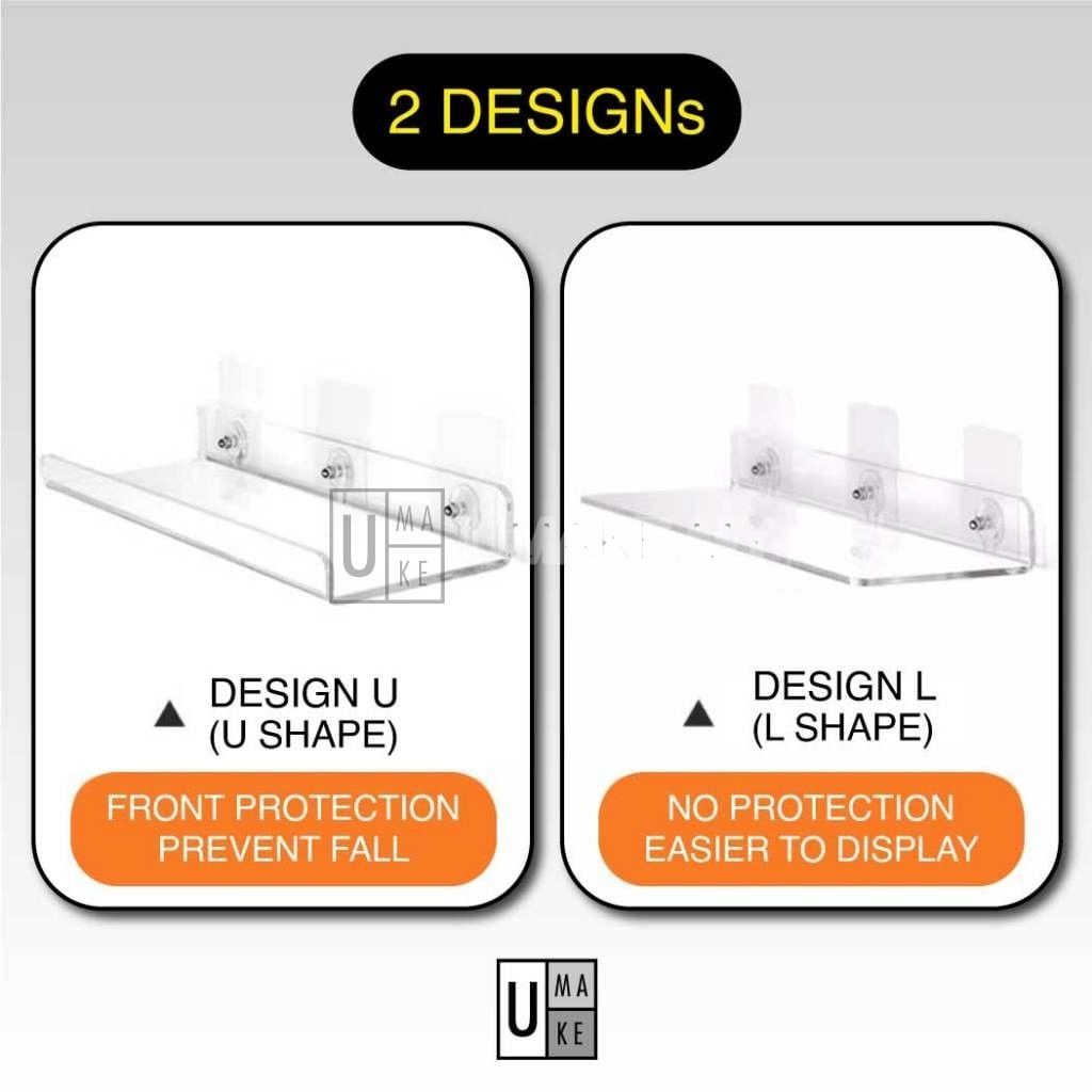 Acrylic Wall Shelf No-Drill (Clear)