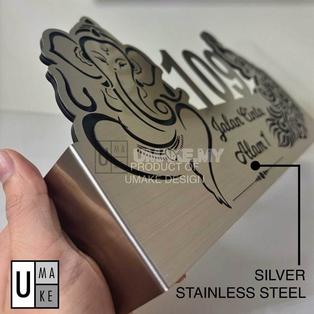 Ganesha Stainless Steel House Number Plate