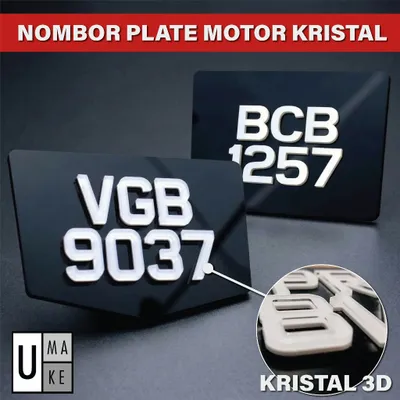 UMAKE NOMBOR PLAT MOTOR CRYSTAL 3D (ACRYLIC LASER CUT KRISTAL PLAT MOTO EX5)