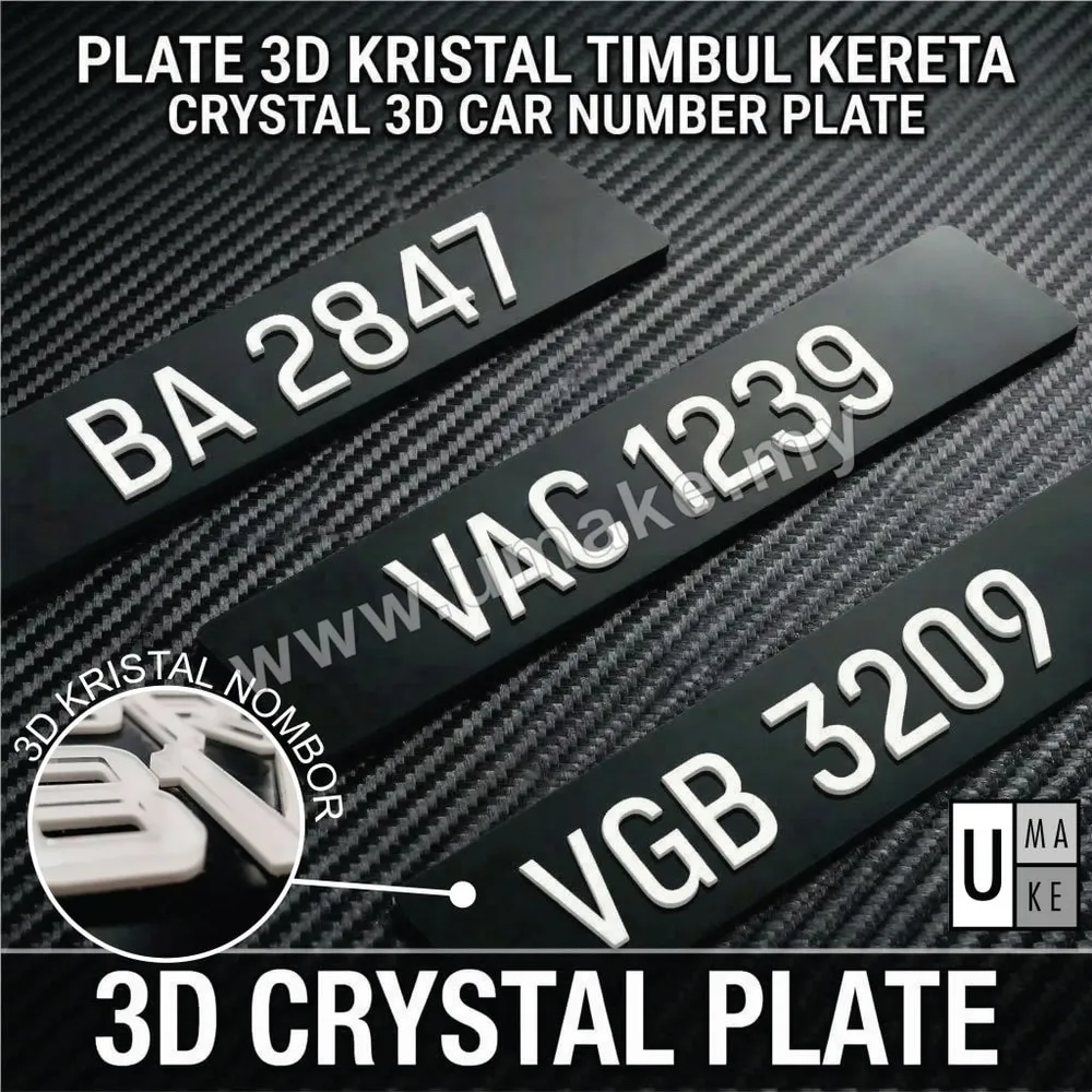3D Crystal Car Number Plate | Nombor Plat Kereta Kristal Timbul Custom (No Flat Acrylic)