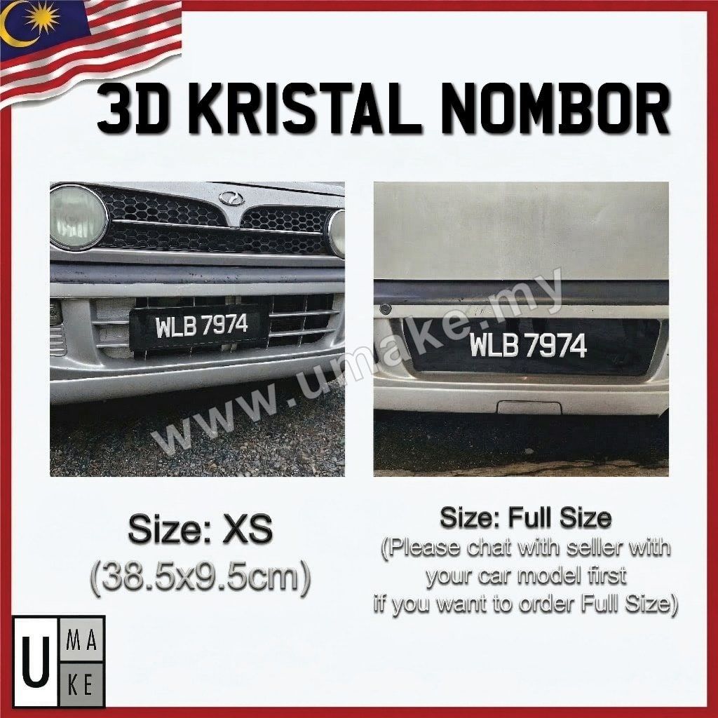 3D Crystal Car Number Plate | Nombor Plat Kereta Kristal Timbul Custom (No Flat Acrylic)