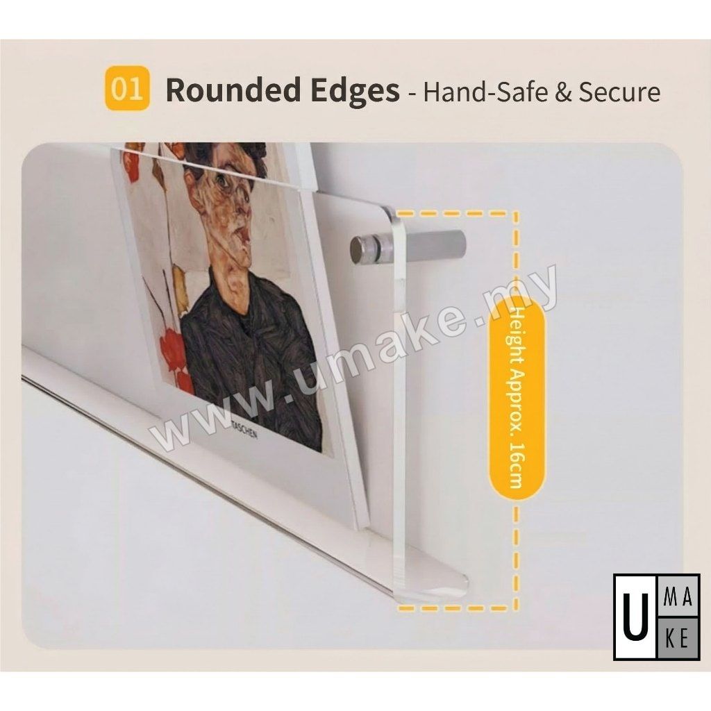 Clear Acrylic Wall Shelf | Wall-Mounted Floating Magazine Rack & Bookshelf Display Organizer