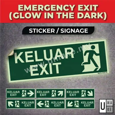 Glow-in-the-Dark Emergency Exit Sign | KELUAR / EXIT PVC Safety Signage