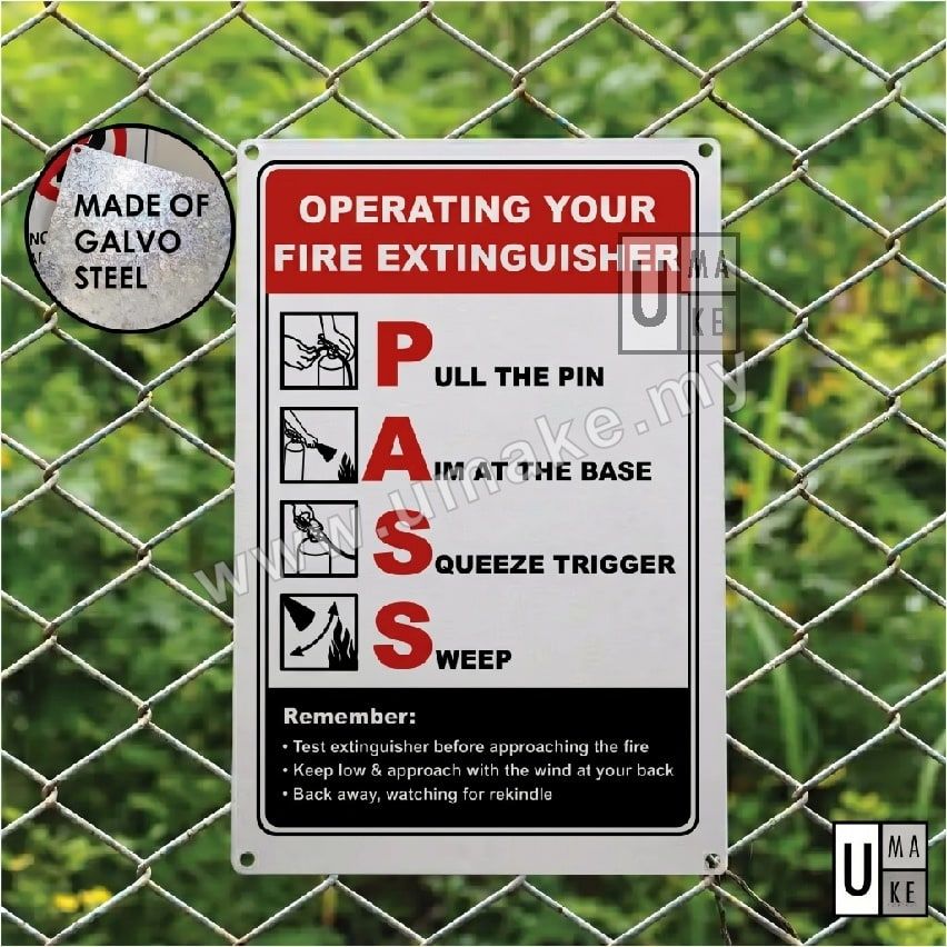 Fire Extinguisher PASS Instruction Sign | EG Steel Safety Signage (Cara Pakai Alat Pemadam Api)