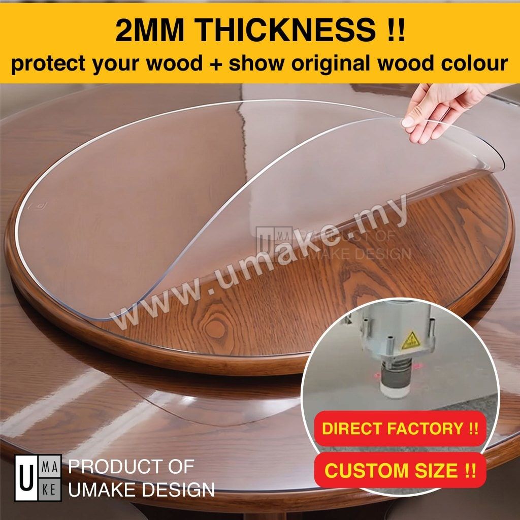 Round Transparent PVC Table Mat | 2mm Thick Table Protector Cover (Alas Meja Bulat)