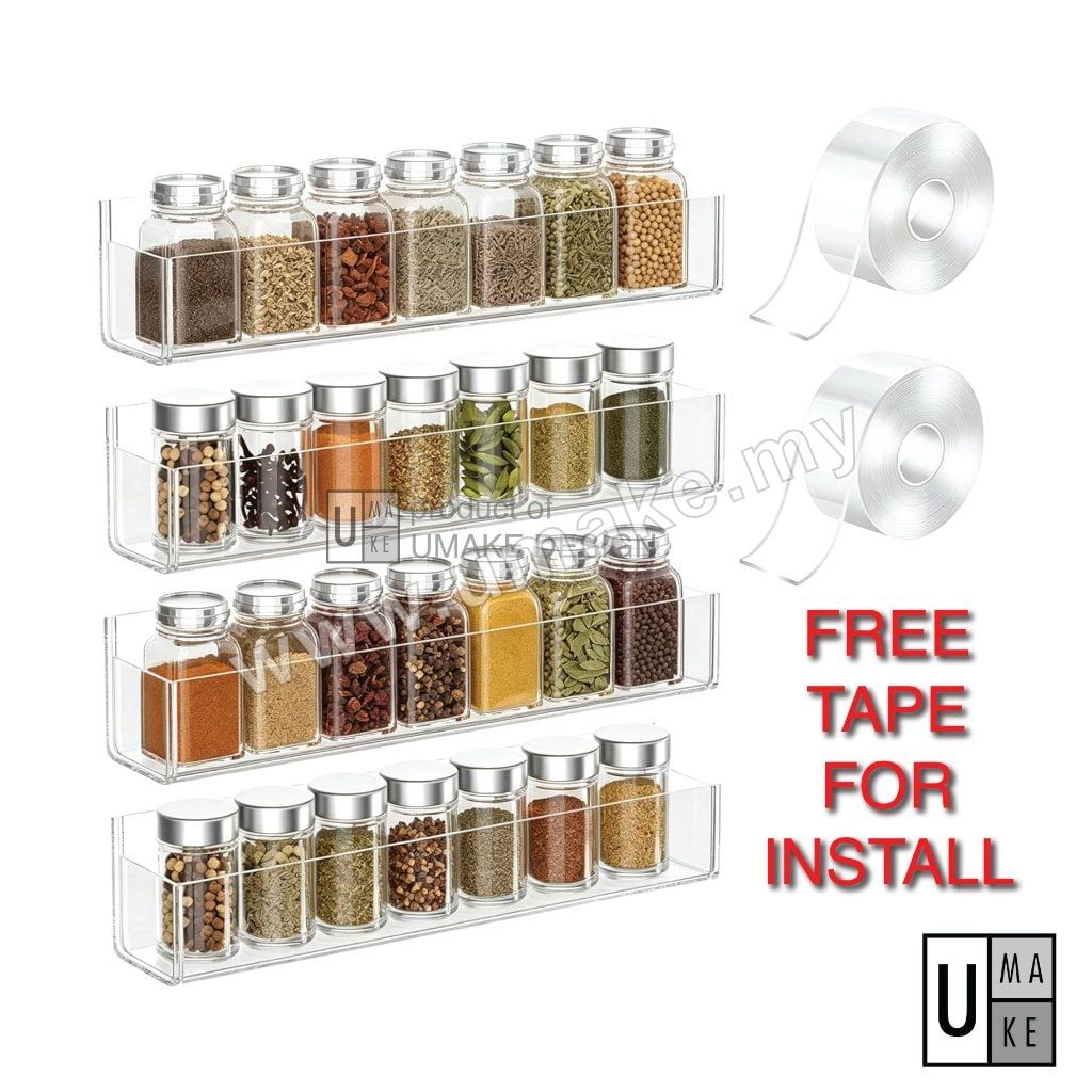Clear Acrylic Spice Rack | Kitchen Seasoning Storage Holder (Rak Rempah Dapur)