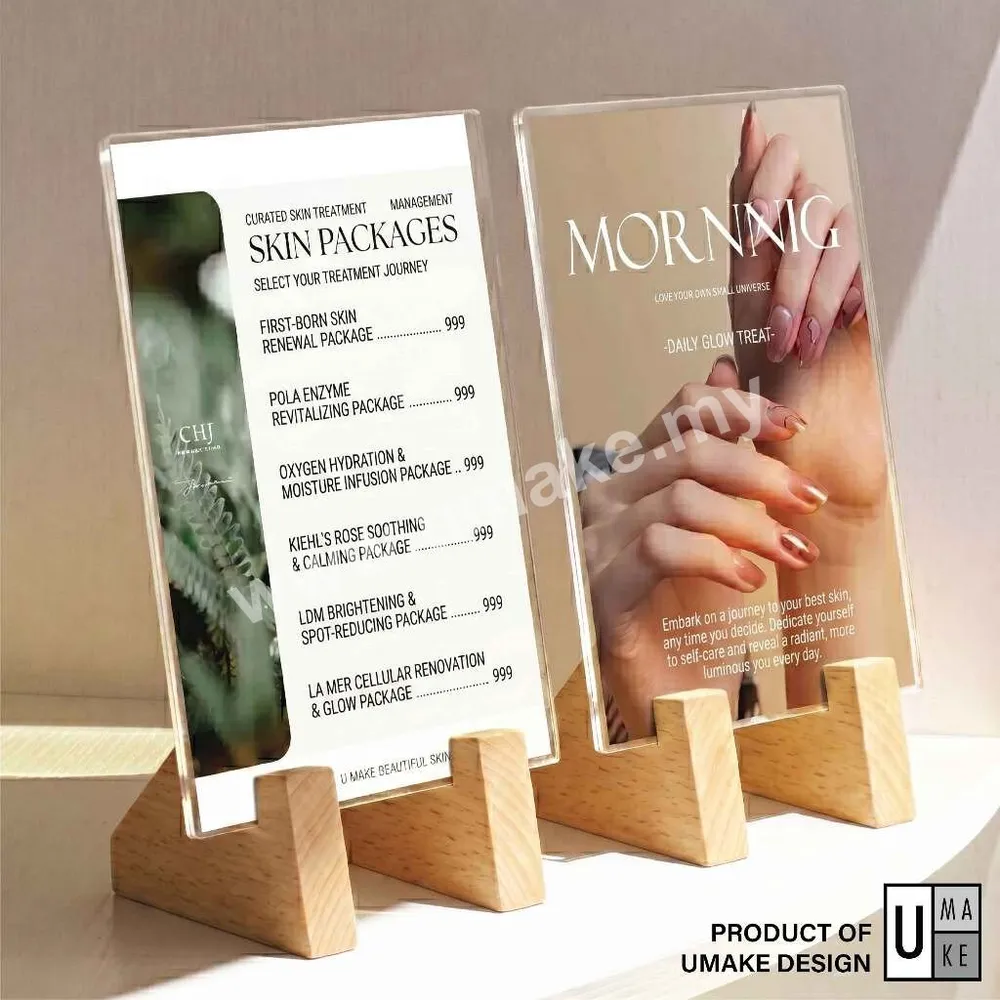 Rubberwood & Acrylic Menu / Poster Standee | 2-in-1 Cafe Display Stand