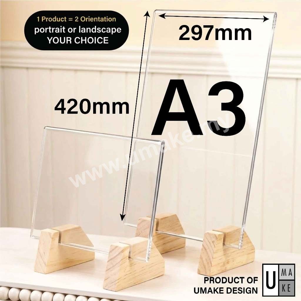 Rubberwood & Acrylic Menu / Poster Standee | 2-in-1 Cafe Display Stand